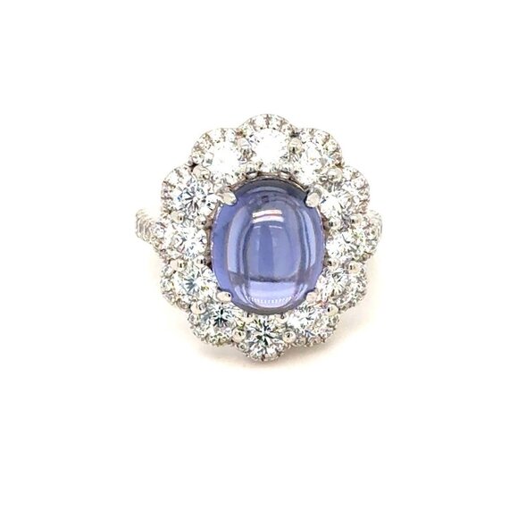 925 Silver Cabuchon Sparkling Flower Ring - Picture 1 of 12